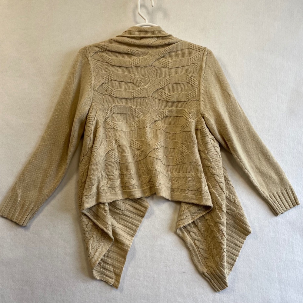 April Cornell Haven Sweater Oat Beige Cable Knit Waterfall Cardigan Wool Blend M - Picture 2 of 6